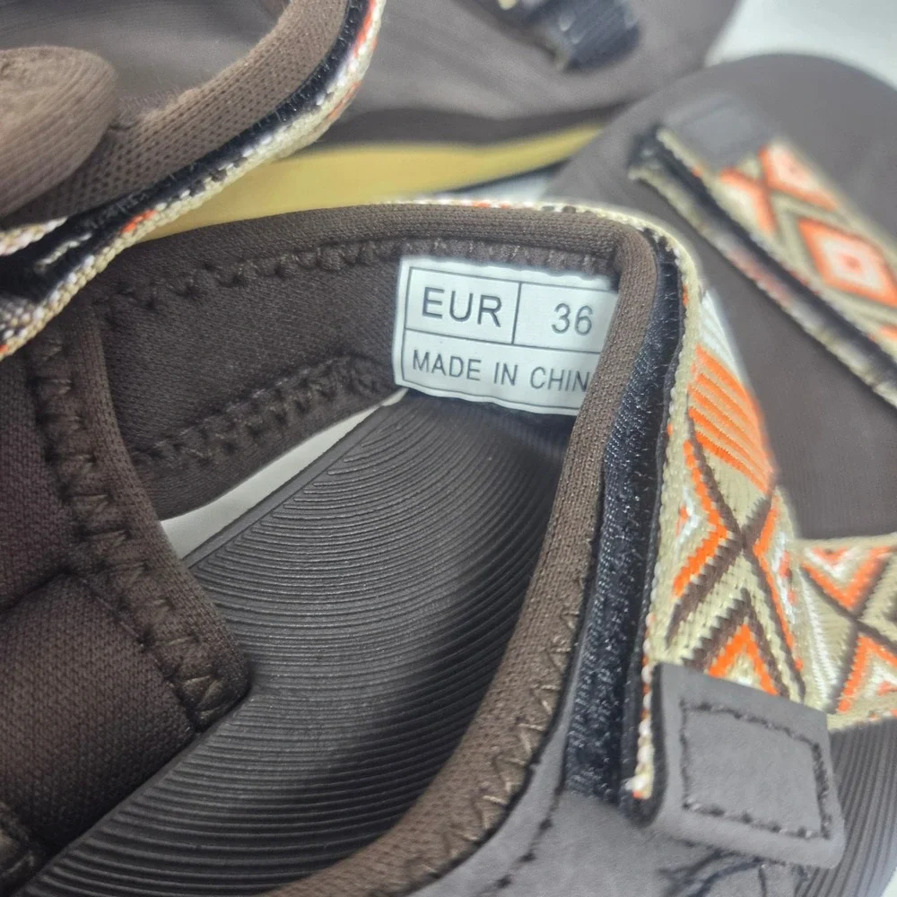 Sport Sandal Women 6 Brown Orange Geometric Straps Hiking Outdoor 900 NWOT